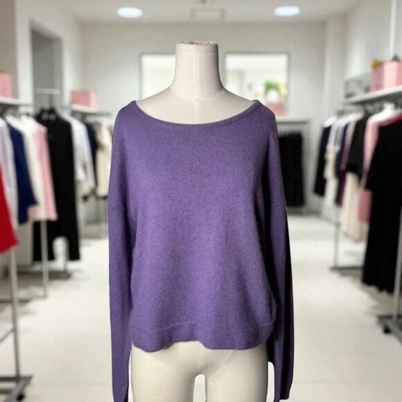 Talula Sweaters - TALULA -Purple Knit Round Knit Cropped Sweater Viscose, Angora Blend & Cashmere